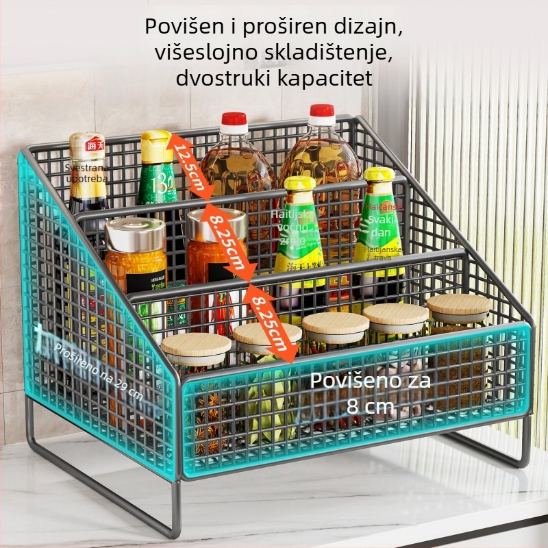 Minimalistički metalni organizator začina za kuhinjski stol – višeslojni držač za ulje, sol i umake