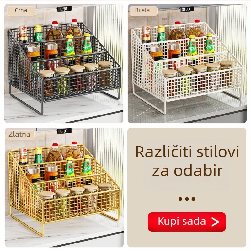 Minimalistički metalni organizator začina za kuhinjski stol – višeslojni držač za ulje, sol i umake