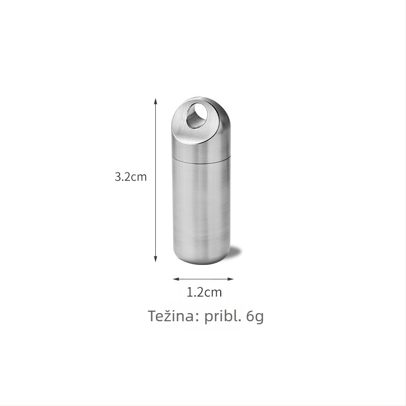 Prijenosna kutija za lijekove od čistog titana, vodootporna i zatvorena, okrugla s mat završnom, kapacitet 12 tableta, srebrna boja, Pioneer EDC.