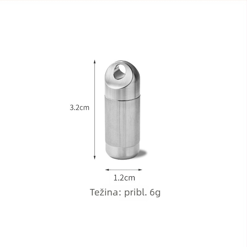 Prijenosna kutija za lijekove od čistog titana, vodootporna i zatvorena, okrugla s mat završnom, kapacitet 12 tableta, srebrna boja, Pioneer EDC.