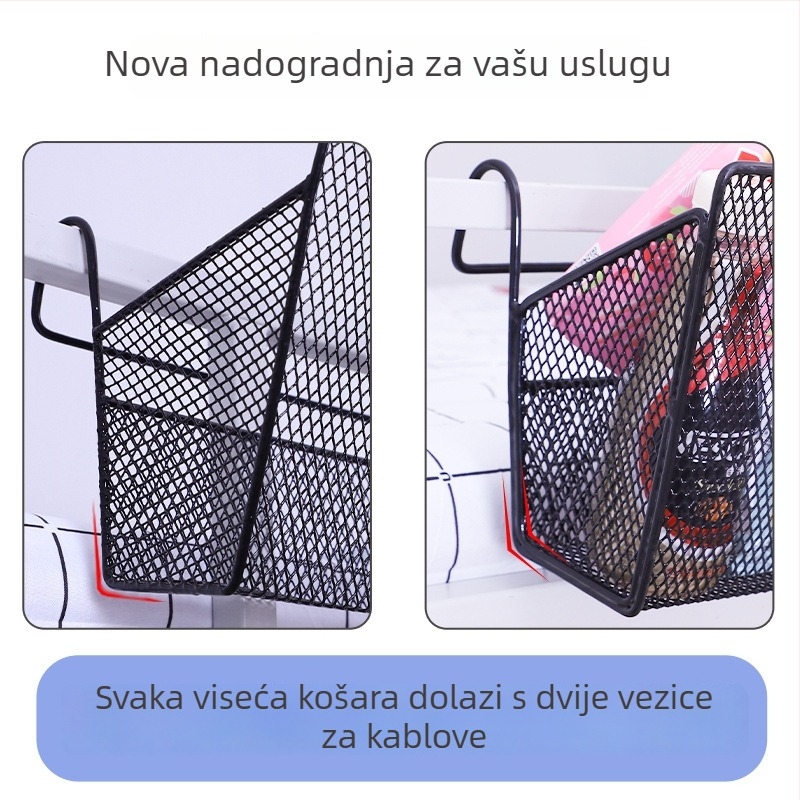 Metalna viseća košarica za pohranu uz gornju bunk postel, zidni nosač bez bušenja