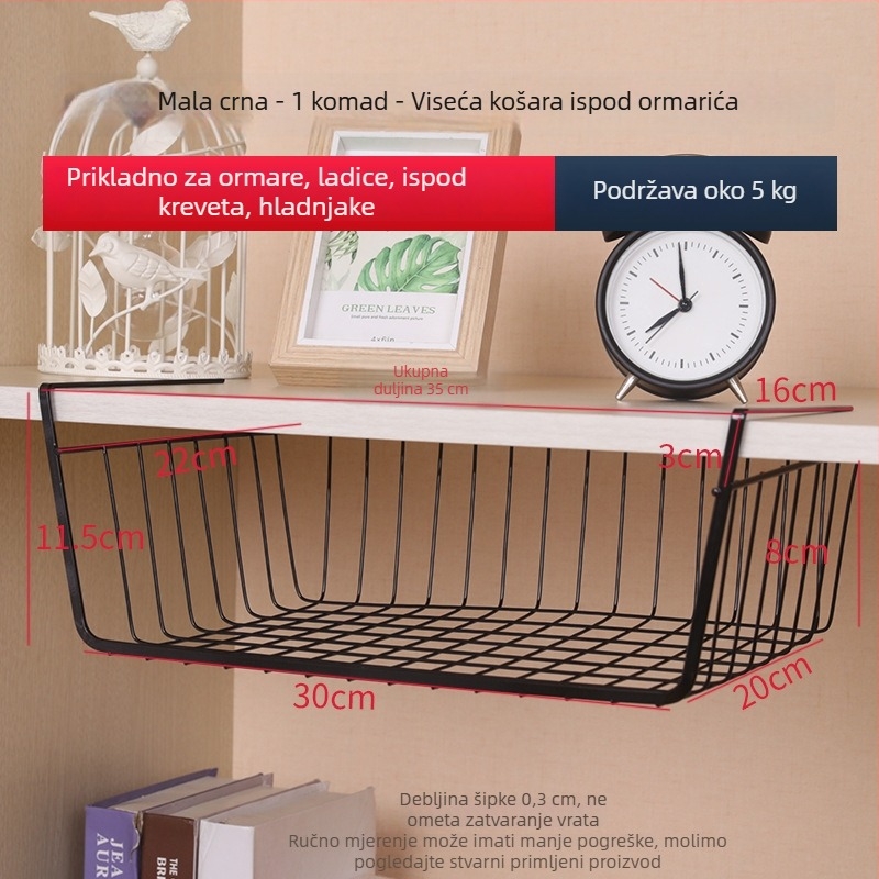 Metalna viseća košarica za pohranu uz gornju bunk postel, zidni nosač bez bušenja