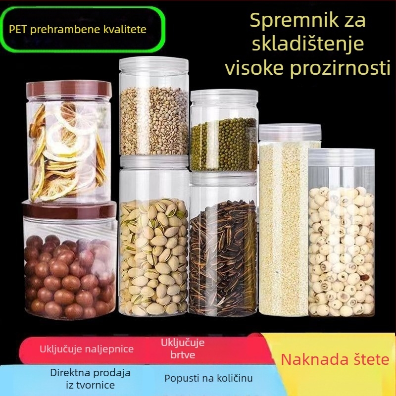 Proziran PET staklenka s poklopcem – plastični spremnik za pohranu žitarica, suhog voća i čajeva