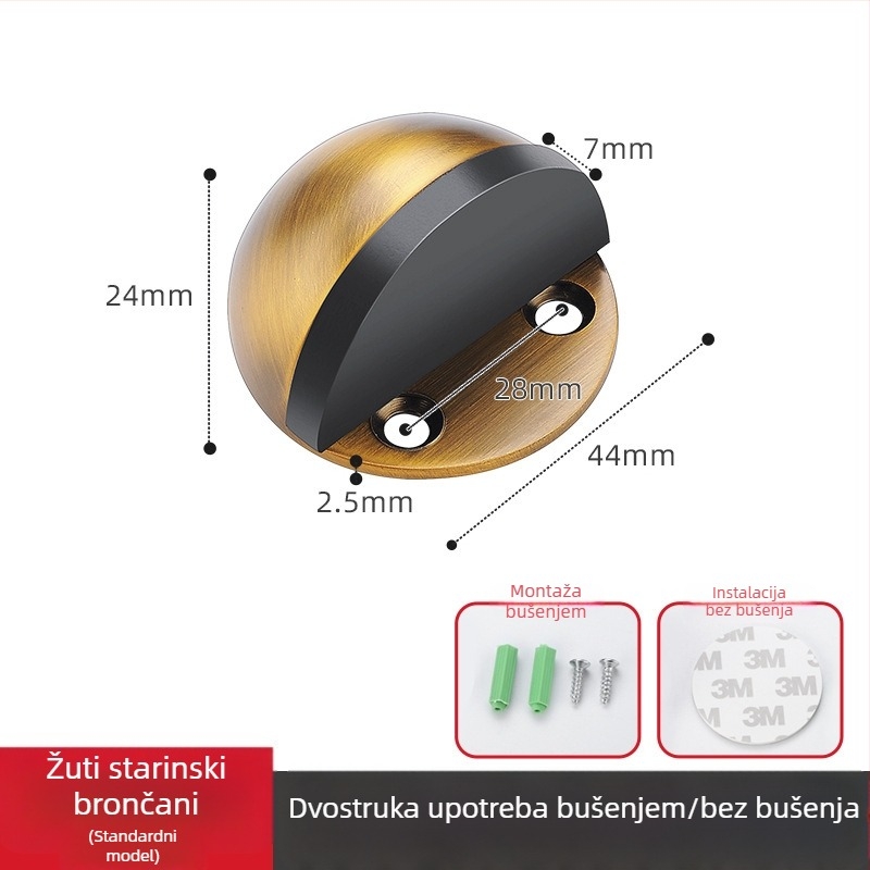 Nerđajući magnetski zaustavljač vrata s polukružnom glavom za staklenu pregradu stijenu, bez bušenja, zaštita od sudara