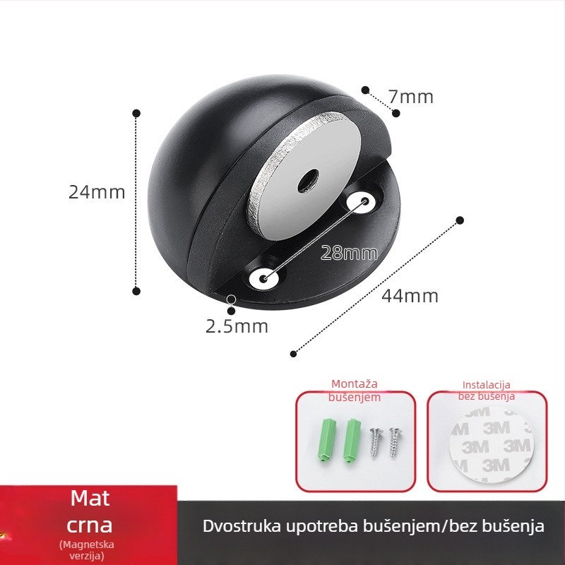 Nerđajući magnetski zaustavljač vrata s polukružnom glavom za staklenu pregradu stijenu, bez bušenja, zaštita od sudara