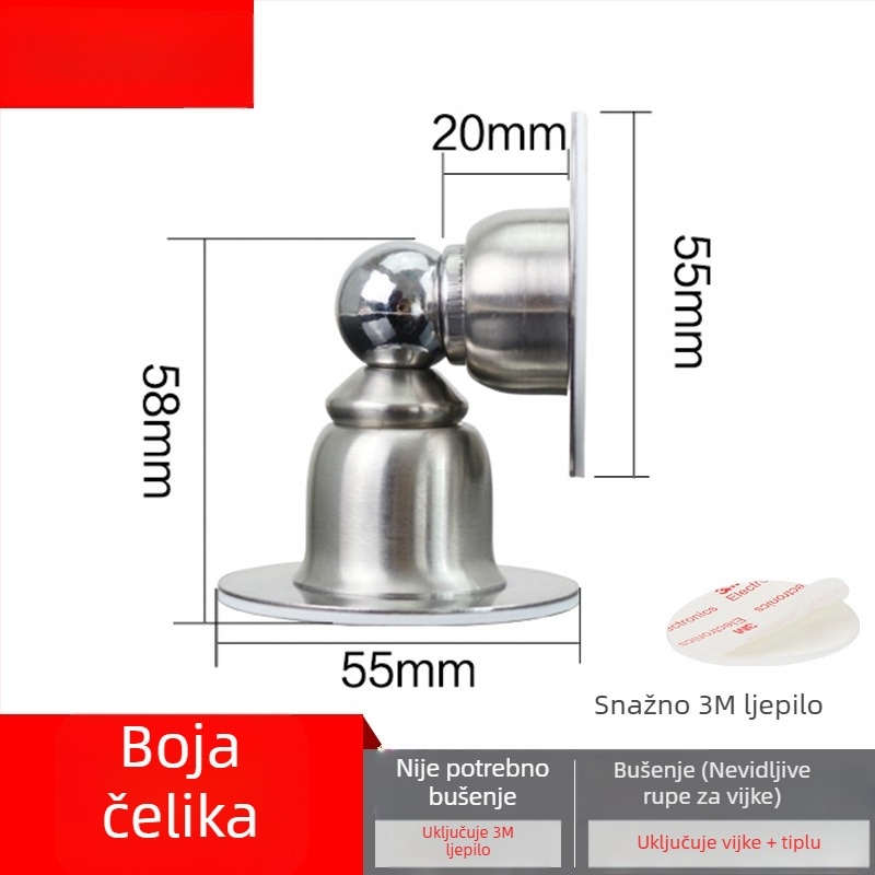 Le Youjia Bezbušenja gornji zatvarač vrata, nehrđajući čelik, gumasti amortizer za zaštitu od sudara, za staklena vrata, zidna montaža