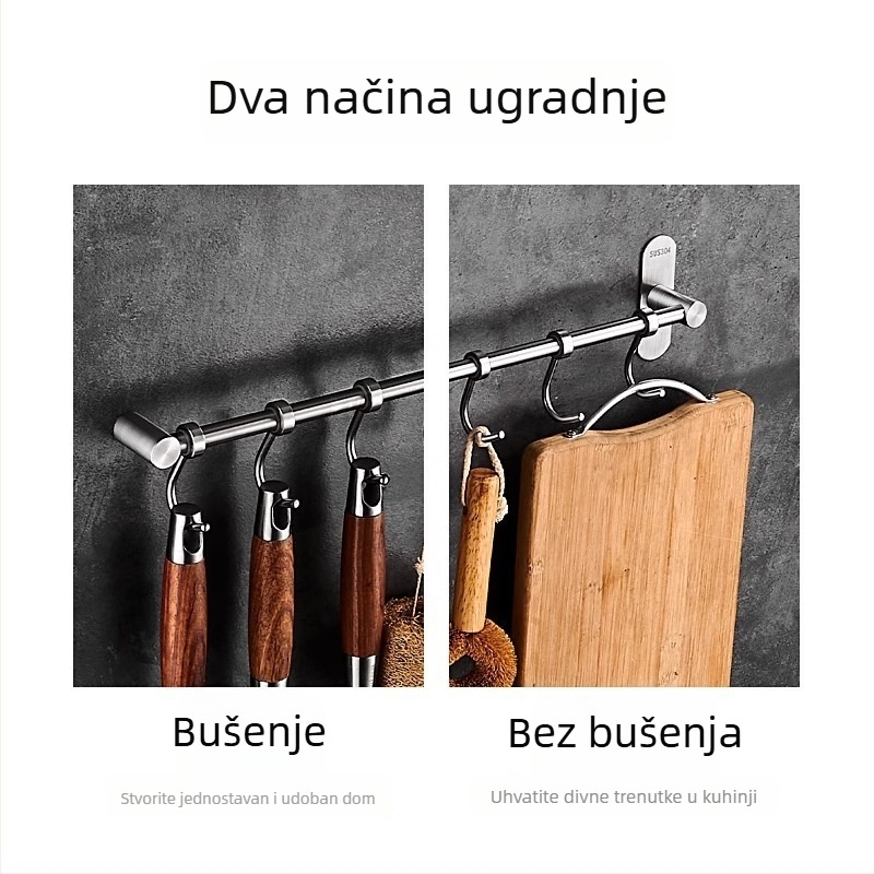 Nehrđajući kuhinjski zidni držač s kukicama za špatule i žlice