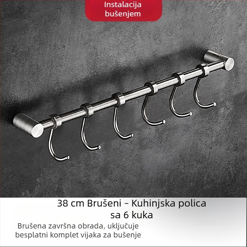 Nehrđajući kuhinjski zidni držač s kukicama za špatule i žlice