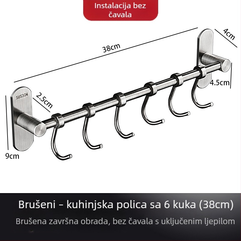 Nehrđajući kuhinjski zidni držač s kukicama za špatule i žlice