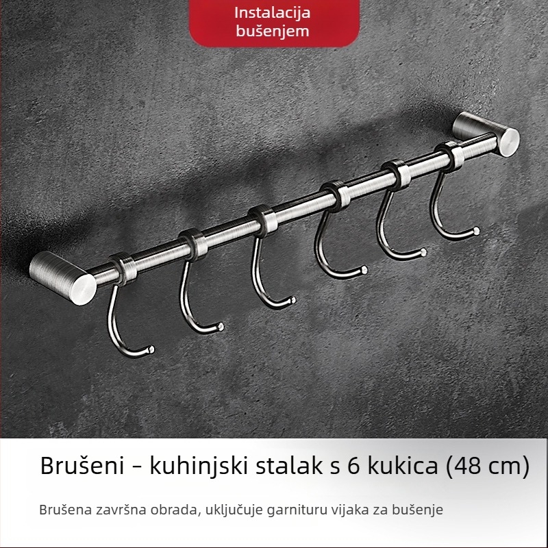 Nehrđajući kuhinjski zidni držač s kukicama za špatule i žlice