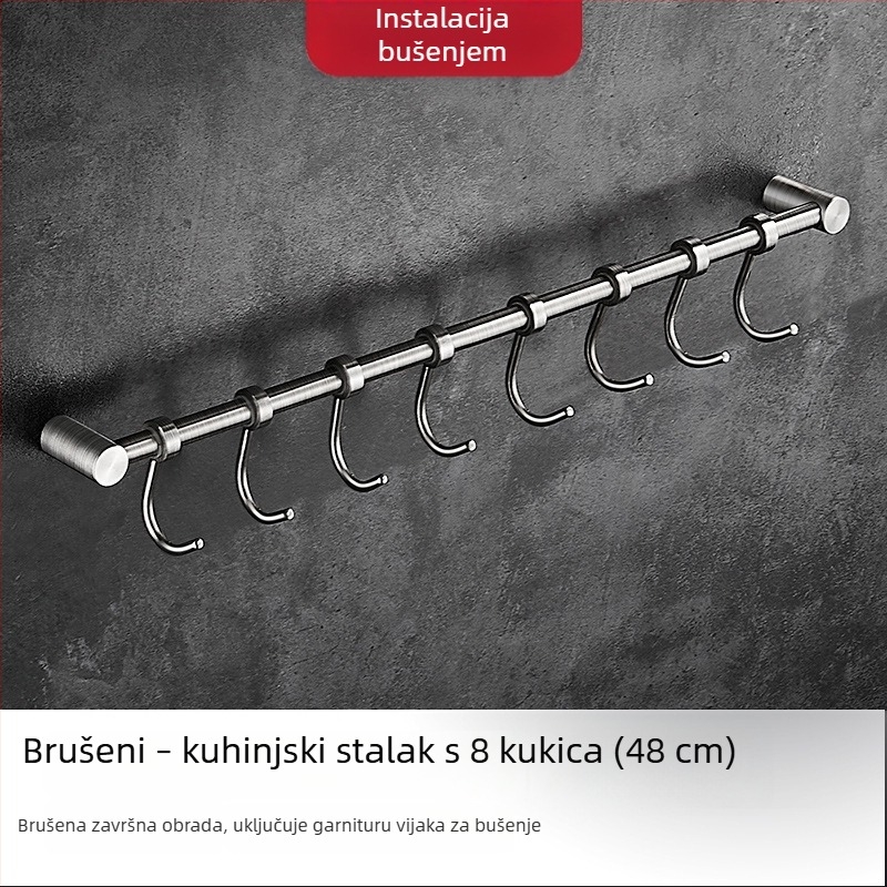 Nehrđajući kuhinjski zidni držač s kukicama za špatule i žlice