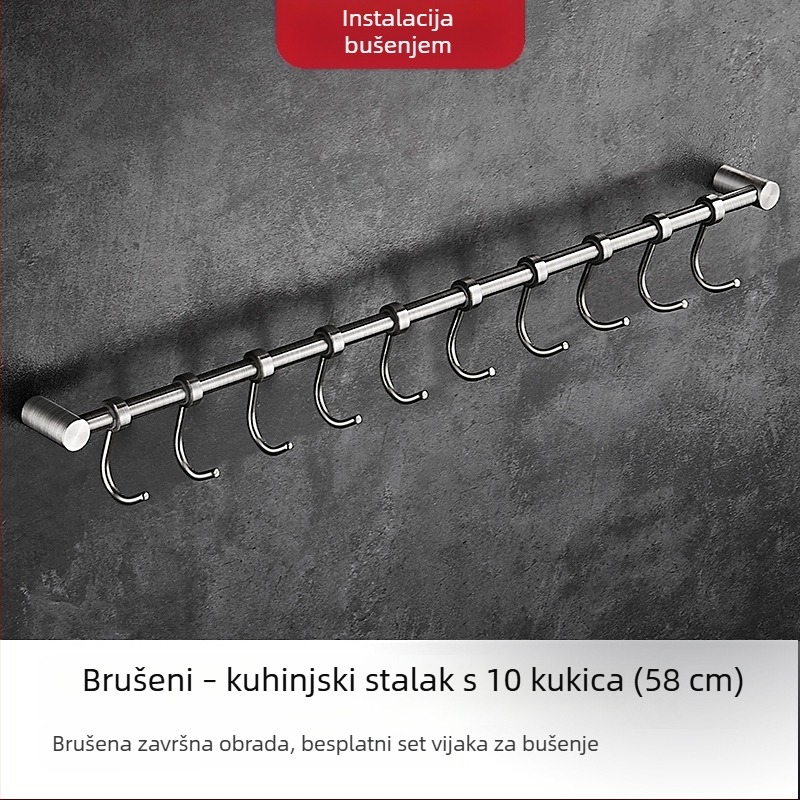 Nehrđajući kuhinjski zidni držač s kukicama za špatule i žlice