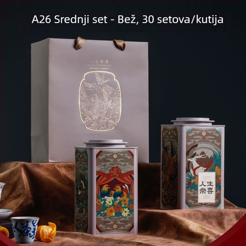 Metalna kutija za čaj, kvadratnog oblika, od tin-plata, s zaštitom od prašine, za crni čaj, kapacitet 125/250/500 ml, boje narančasta, crvena, plava, smeđa, model Happiness in Life
