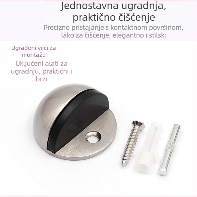 Nehrđajući čelični zaustavljač vrata, polukružni gornji dio, montiran na pod, za staklena vrata, kupaonica