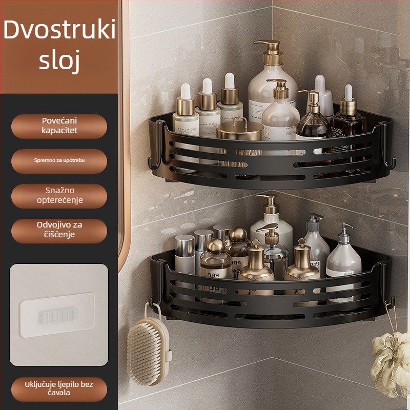 Kupaonski kutni zidni stalak s podignutim dijelom, bez bušenja, za WC i skladištenje