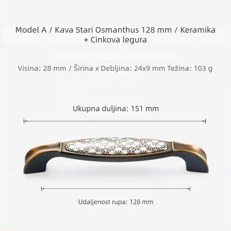 Antička ručka za garderobu u kineskom stilu, ručke za vrata ormarića i ladice, jednostavan europski stil hardvera za ormar i TV ormarić, keramička ručka