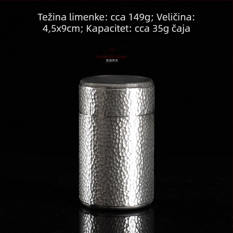 Prijenosna metalna kutija za čaj, zatvorena, s teksturom udarca čekića, kapacitet 50 g, za putovanja, kutija za poklon