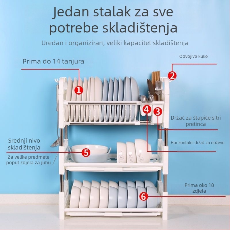 H4T Kućni stalak za skladištenje i sušenje posuđa, ormarić za zdjele i štapiće, organizator posuđa i štapića, mali