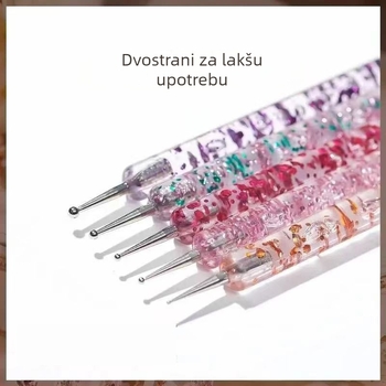 5-dijelni set alata za nokte: pero za točkice, bušilno pero, štapić s ukrasima, pero za gradijentni fan, četkica za slikanje