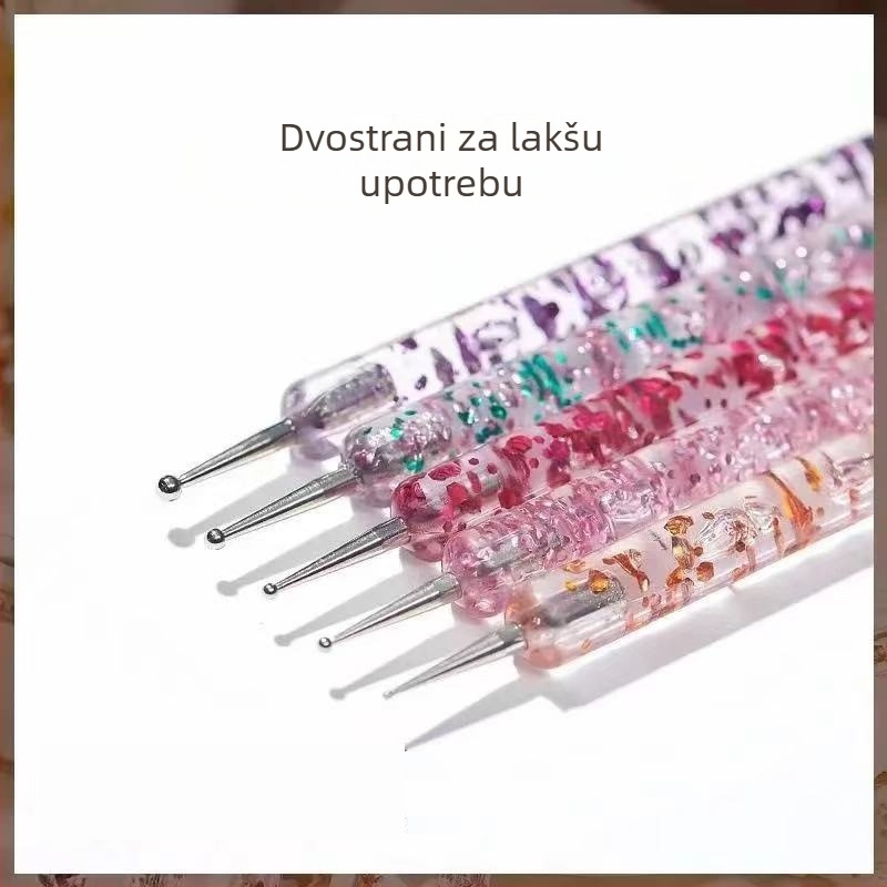 5-dijelni set alata za nokte: pero za točkice, bušilno pero, štapić s ukrasima, pero za gradijentni fan, četkica za slikanje