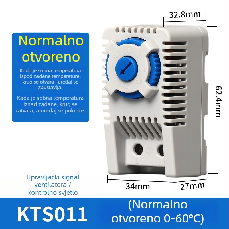 Mehanički termostat za kontrolu temperature s prekidačem za ormarić ventilatora, grijanje, automatsko održavanje temperature