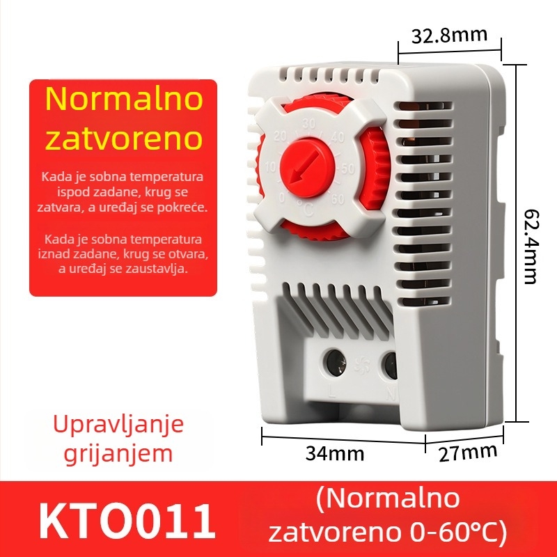 Mehanički termostat za kontrolu temperature s prekidačem za ormarić ventilatora, grijanje, automatsko održavanje temperature