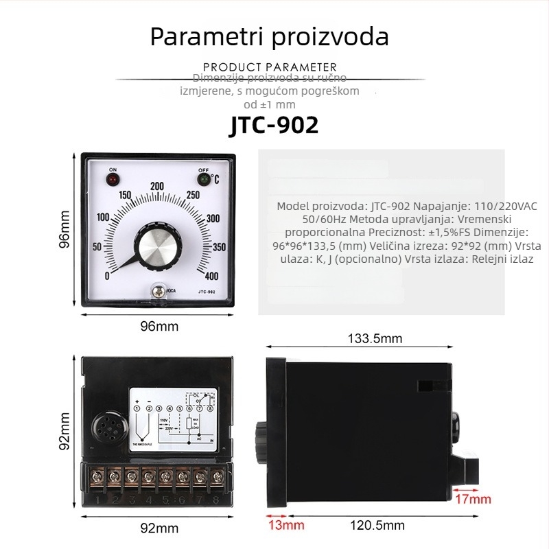 JTC-902/903 termostat s pokazivačem i gumbnim regulatorom, napajanje 110/220V, regulator temperatura NNC