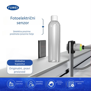 Fotoelektrični senzor s reflektirajućom lećom za prozirne predmete, model FGY18-200NR-TS, IR domet 2 m