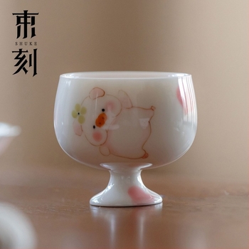 Porcelanska čajna šalica s ručno oslikanim motivom simpatičnog praseta, kineski stil, za žene