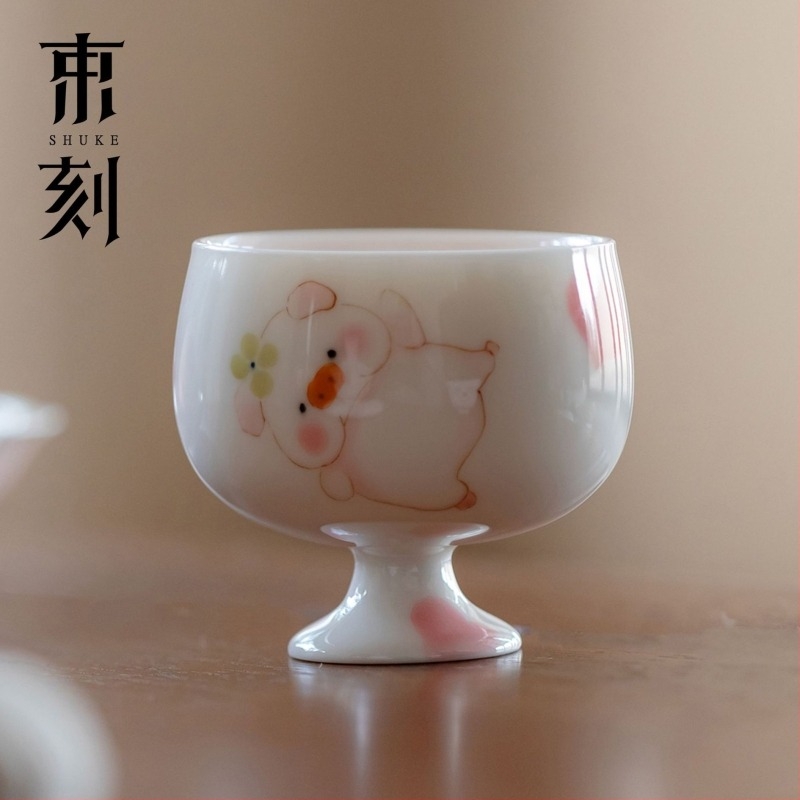 Porcelanska čajna šalica s ručno oslikanim motivom simpatičnog praseta, kineski stil, za žene