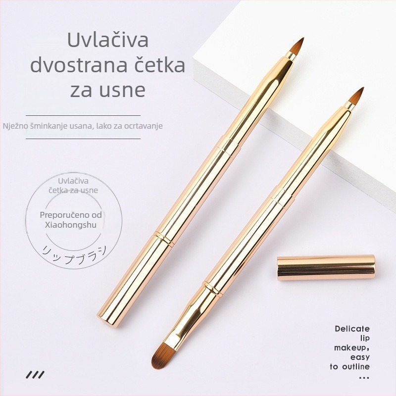 Teleskopská dvostruka četkica za usne – prijenosna kozmetička olovka s metalnom drškom