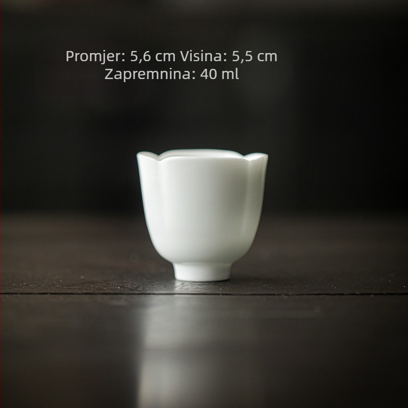 Porcelanska Gongfu šalica za čaj s cvjetnim rubom, mala, jednostavna, jednobojna, kineskog stila