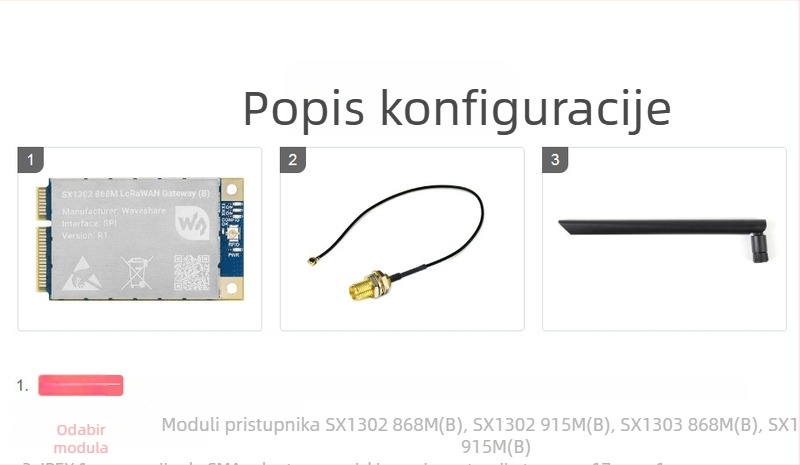 SX1302 868M LoRaWAN gateway modul – proširena ploča za Raspberry Pi, standardno Mini-PCIe sučelje L76K