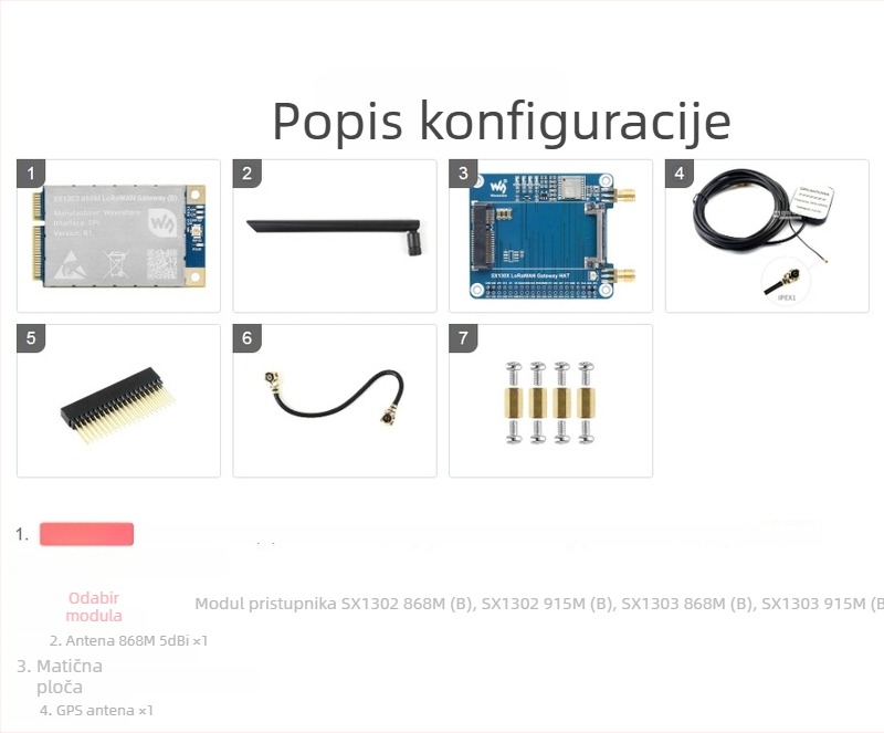 SX1302 868M LoRaWAN gateway modul – proširena ploča za Raspberry Pi, standardno Mini-PCIe sučelje L76K