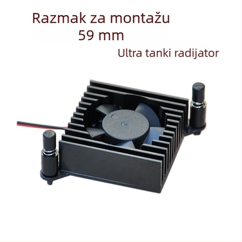 Aluminijski hladnjak za grafičku karticu s ventilatorom za Raspberry Pi, udaljenost između čipova South Bridge i North Bridge 59 mm, napajanje 5V–12V, dimenzije 38×37×14 mm