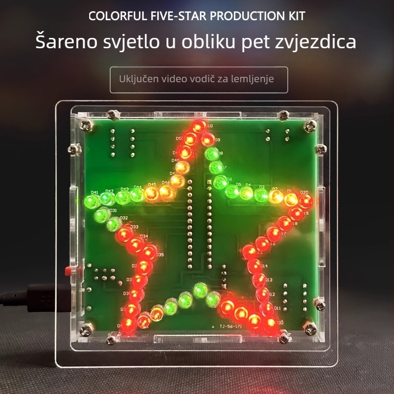 Šareni LED tekuće svjetlo s petokrakom zvijezdom – DIY elektronički komplet s 8051 mikrokontrolerom TJ-56-171