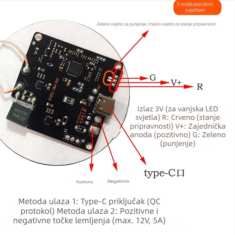 Bežični modul za punjenje 15W s 15 mm zračnim razmakom za mobilne telefone, PCBA s velikom zavojnicom