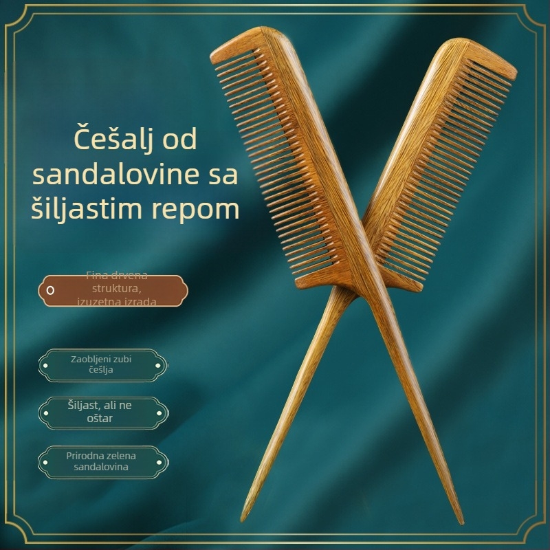 Drveni češalj od sandalovine za djecu, s finim zubima i šiljastim vrhom, za djevojčice s dugom kosom