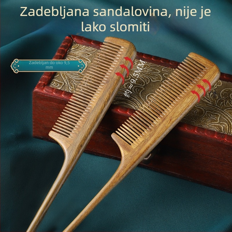 Drveni češalj od sandalovine za djecu, s finim zubima i šiljastim vrhom, za djevojčice s dugom kosom