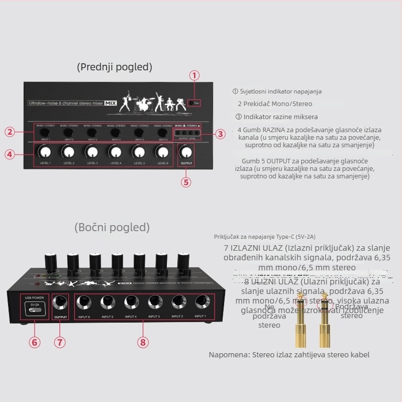 Audio mikser sa 6 i 8 kanala, hub instrumenata, mini kontroler