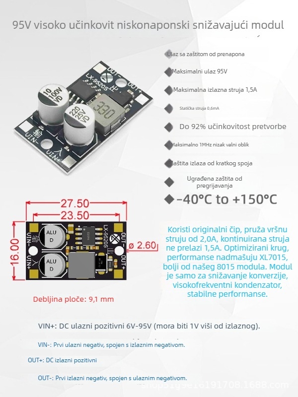 DC-DC pretvarački modul od 11–100V do 3.3/5/9/12/24V, 2.5A, visoka učinkovitost