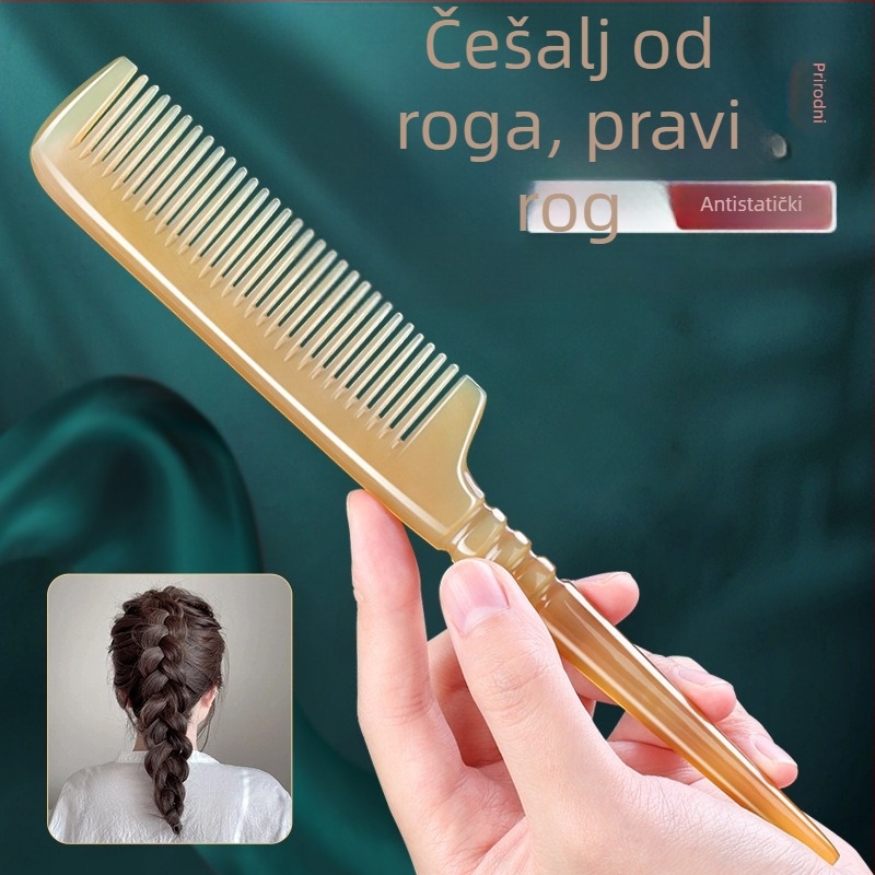 Prirodni bijeli rog vodnog bivola – češalj za kosu s finim zubima i špicastim vrhom, nježan prema kosi, za dugačke frizure