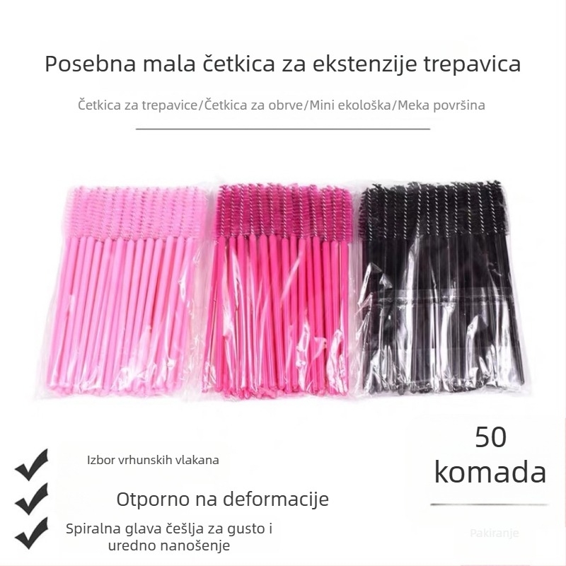 Set od 50 jednokratnih četkica za trepavice i obrve, spiralna četkica za obrve i zakrivljeni vrh, prijenosno pakiranje