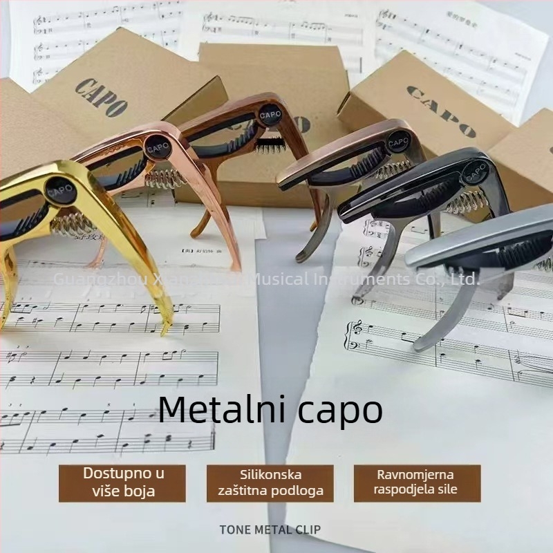 Metalni kapodaster za gitaru, legura cinka, za električne i klasične gitare, kutija u boji, premium dodatak gitaru
