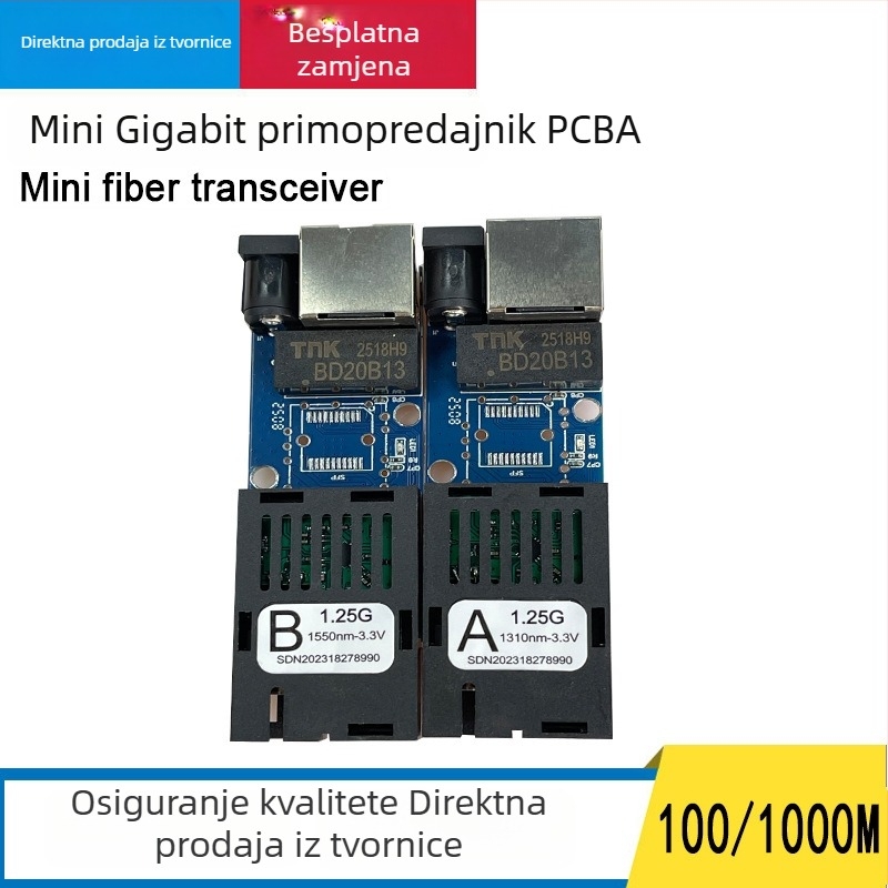 Mini gigabitni jednovlaknasti optički transceiver sa SC konektorom, 1 optički priključak i 1 električni priključak