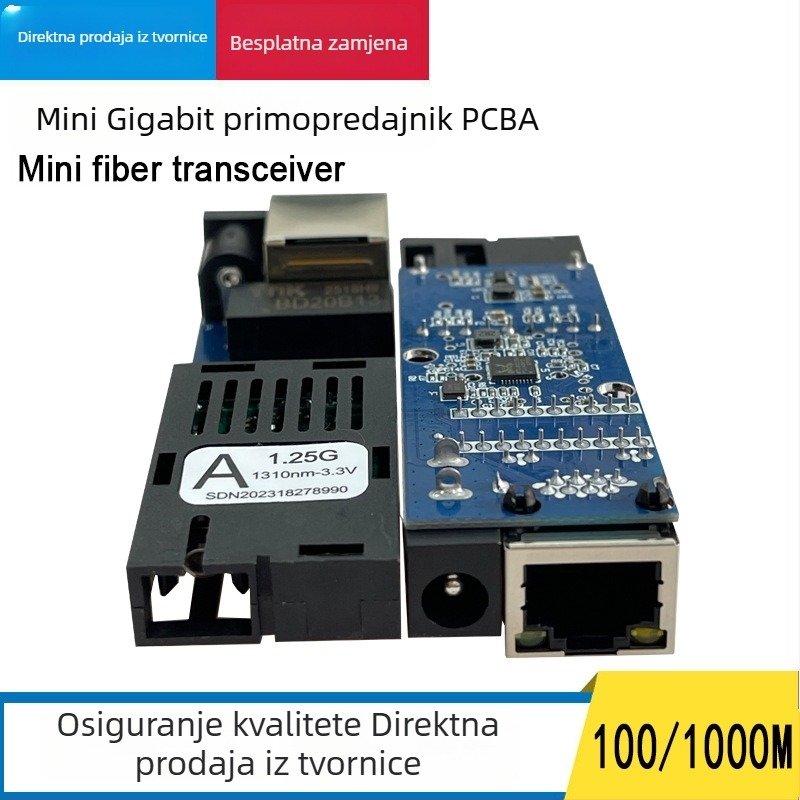 Mini gigabitni jednovlaknasti optički transceiver sa SC konektorom, 1 optički priključak i 1 električni priključak