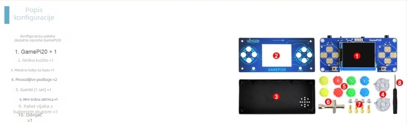 Prenosna konzola Raspberry Pi Zero WH s 2-inčnim zaslonom, ugrađenim zvučnikom, priključkom za slušalice i punjivom baterijom