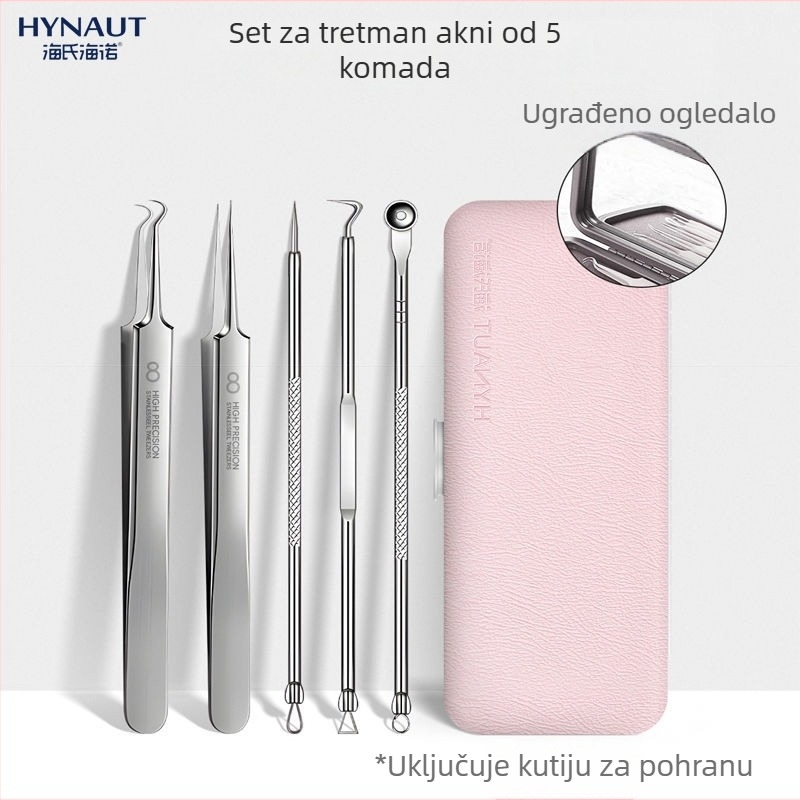 Hainuo Petodjelni set iglica za akne s ugrađenim ogledalom, nehrđajući čelik, za kućnu upotrebu