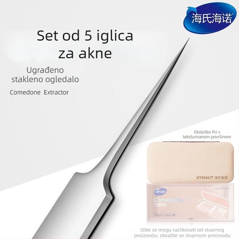 Hainuo Petodjelni set iglica za akne s ugrađenim ogledalom, nehrđajući čelik, za kućnu upotrebu