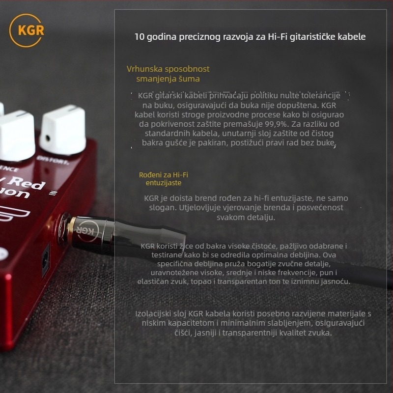 Originalni KGR instrument kabel za gitaru, bas, klavir i udaraljke; kabel za gitarni efekt pedalu